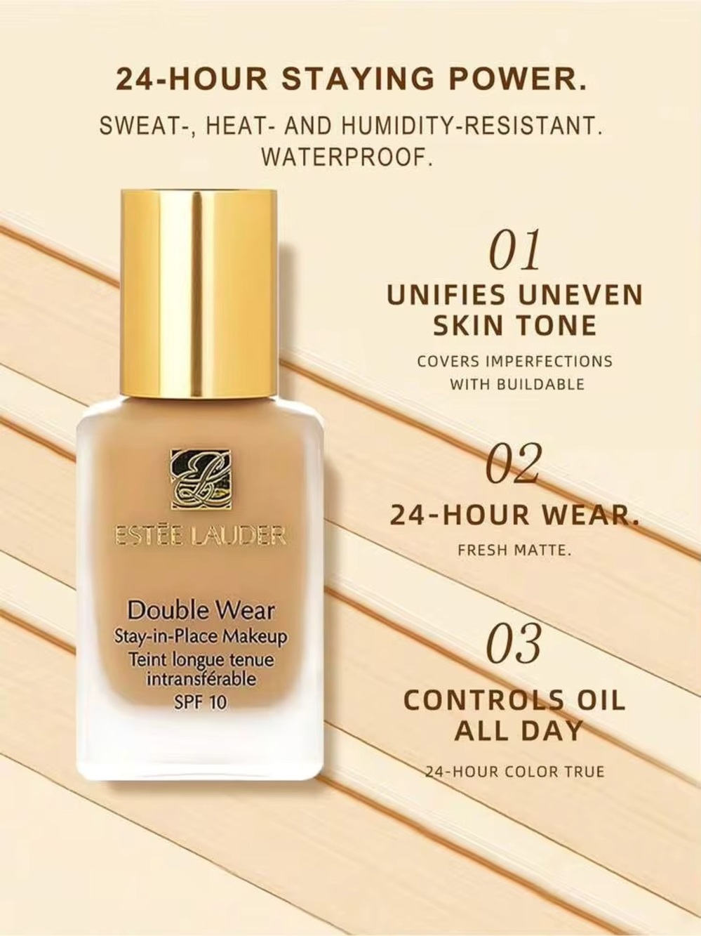 NEW✅ Estée Lauder Double Wear Stay-in-Place Foundation • 3C2 Pebble • New In Box - Picture 10 of 12